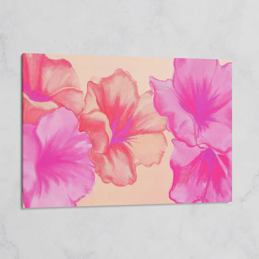 Pink Floral Canvas Print with Abstract Hibiscus on gallery wrap