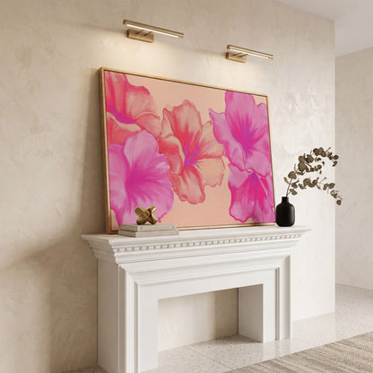 Pink Floral Canvas Print with Abstract Hibiscus in white oak floating frame