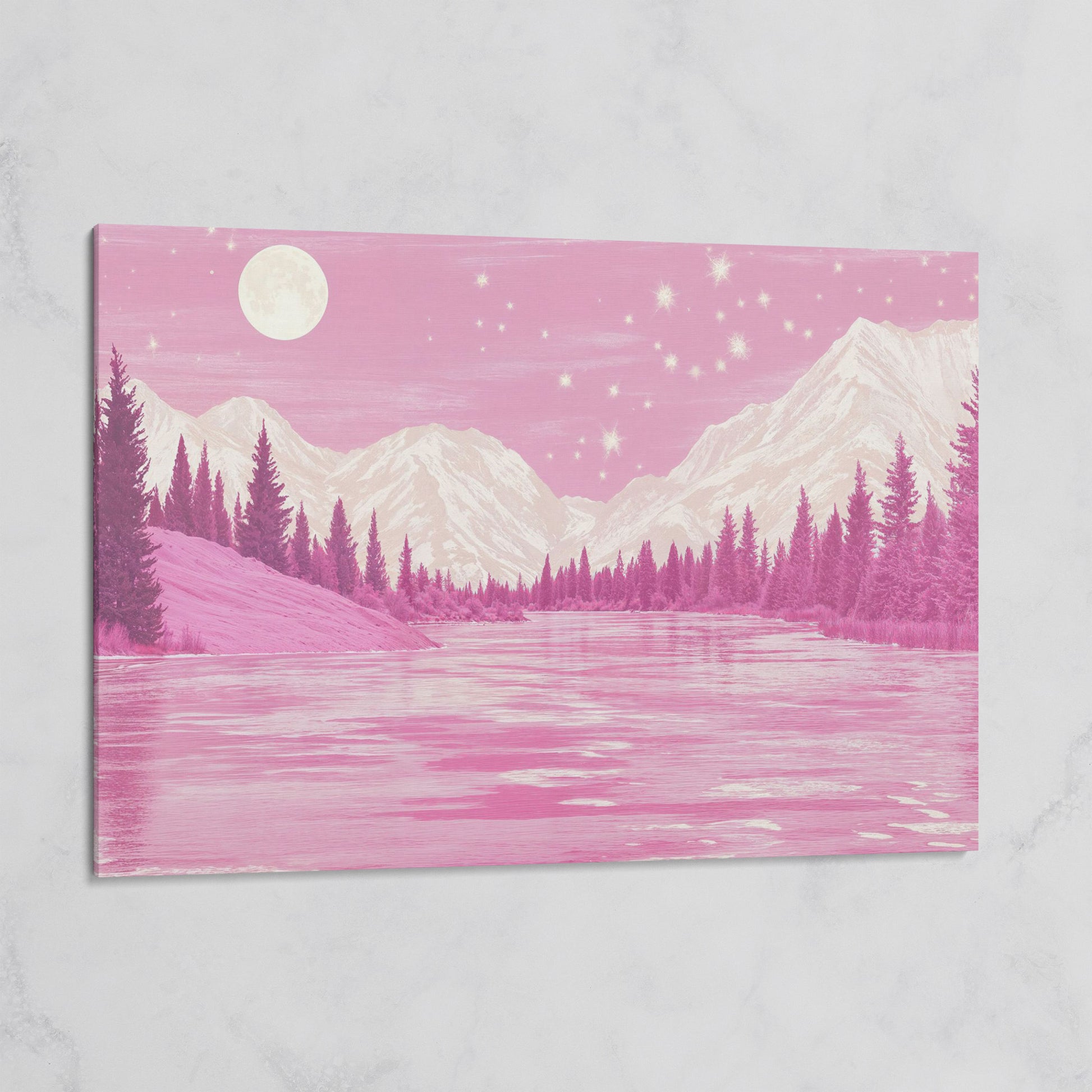 Pink Mountain Lake Under Starry Skies Canvas on gallery wrap