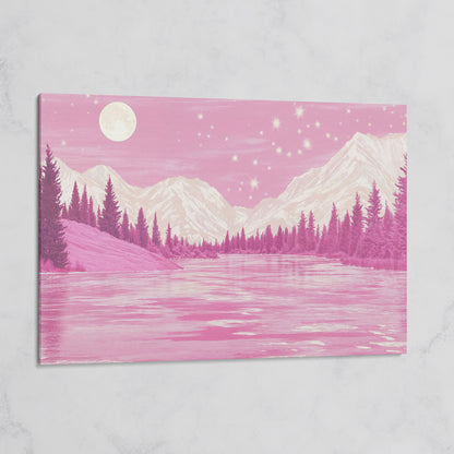 Pink Mountain Lake Under Starry Skies Canvas on gallery wrap