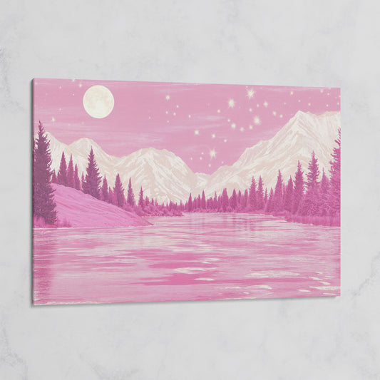 Pink Mountain Lake Under Starry Skies Canvas on gallery wrap
