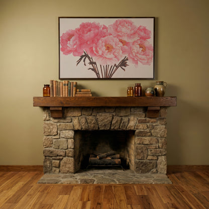 Vintage Bouquet with Boho Flowers Canvas in dark walnut floating frame