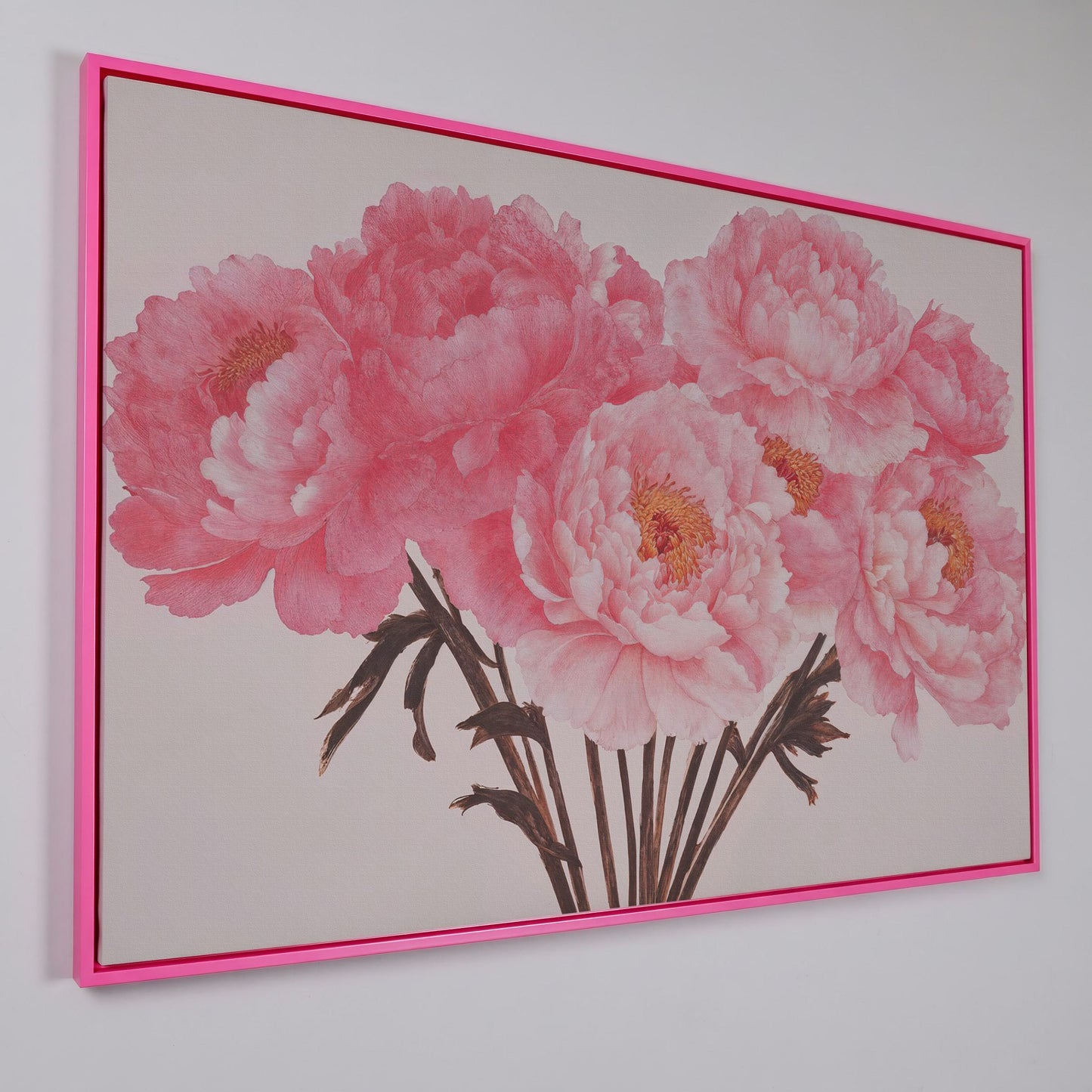 Vintage Bouquet with Boho Flowers Canvas in pink floating frame