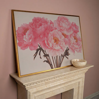 Vintage Bouquet with Boho Flowers Canvas in rose gold floating frame