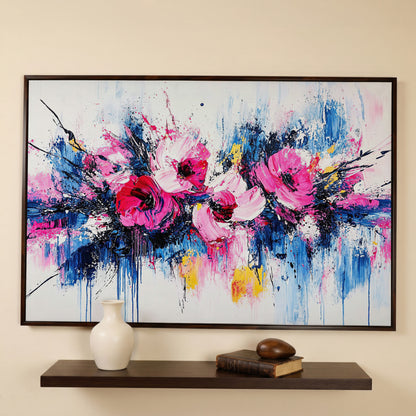 Abstract Floral Splatter Canvas Print in dark walnut floating frame