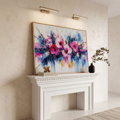 Abstract Floral Splatter Canvas Print in white oak floating frame