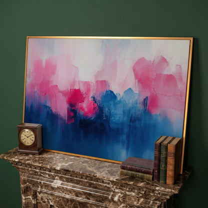 Abstract Pink and Blue Dreamscape Canvas in antique gold floating frame