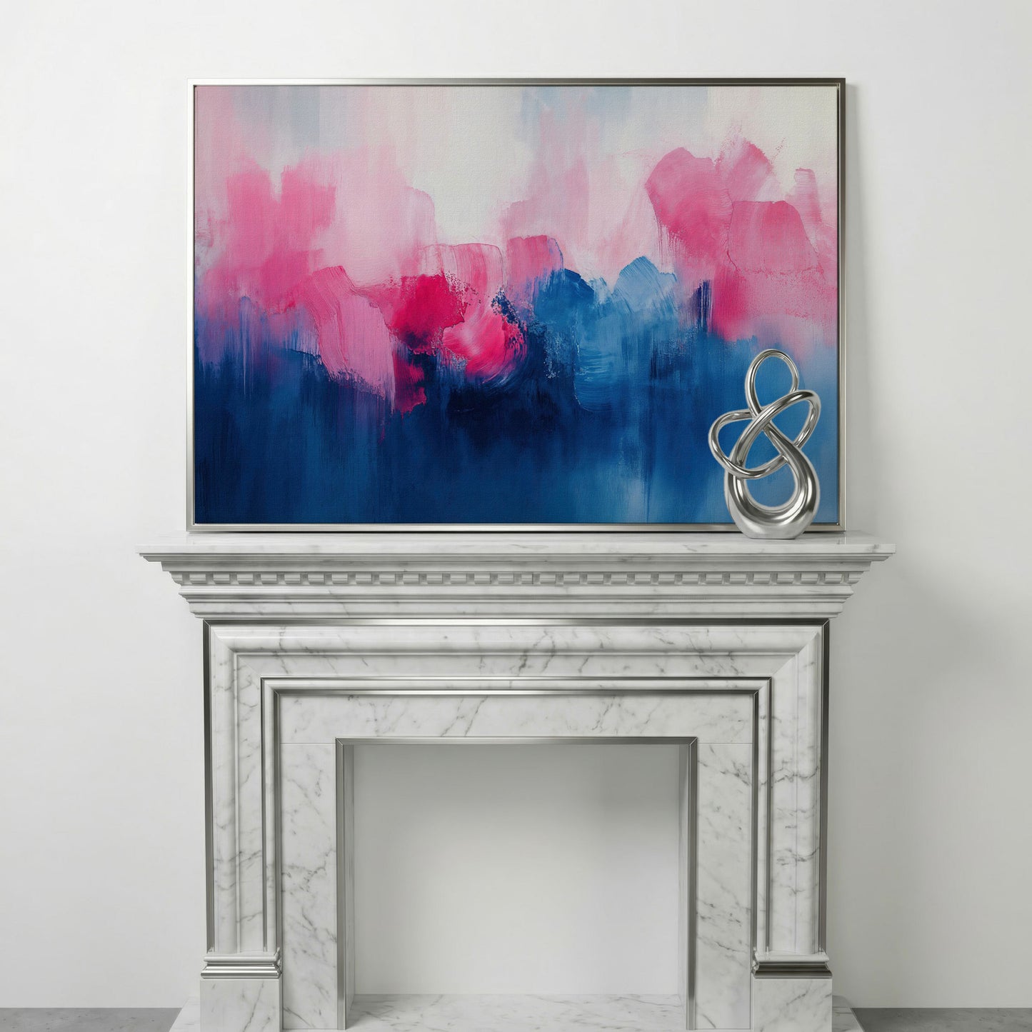 Abstract Pink and Blue Dreamscape Canvas in silver floating frame