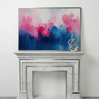 Abstract Pink and Blue Dreamscape Canvas in silver floating frame