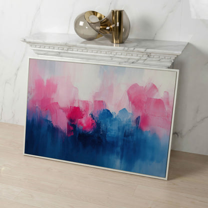 Abstract Pink and Blue Dreamscape Canvas in white floating frame