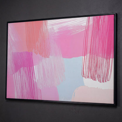 Pink Hues Abstract Canvas with Pastel Lines shown in black floating frame