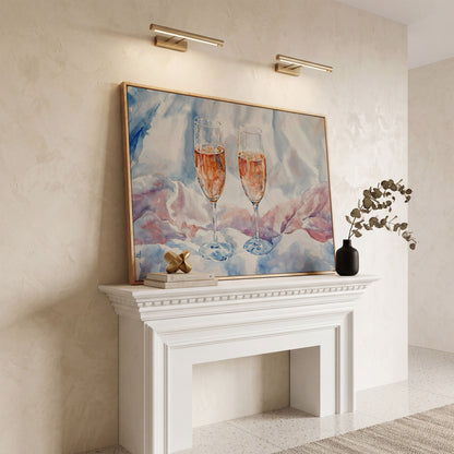 Pink Watercolor Champagne Abstract Canvas in white oak floating frame