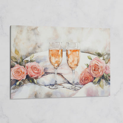 Pink Roses and Champagne Canvas on gallery wrap
