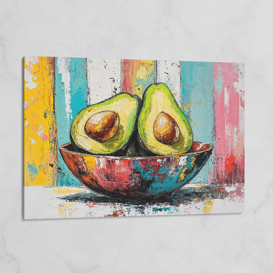 Avocado Bowl with Striped Background Canvas Art on gallery wrap