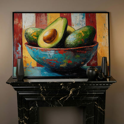 Contemporary Avocado Bowl Canvas Print in black floating frame