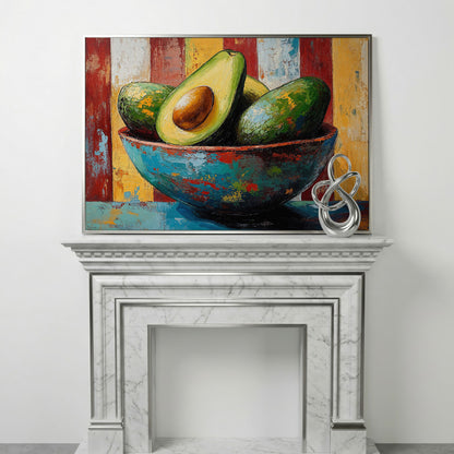 Contemporary Avocado Bowl Canvas Print in silver floating frame