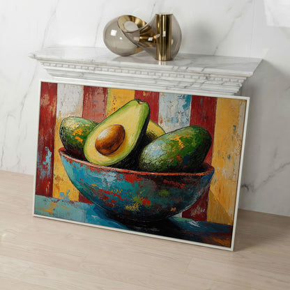 Contemporary Avocado Bowl Canvas Print in white floating frame