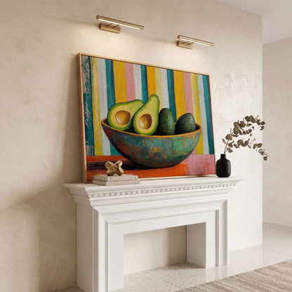 Avocado in Bowl Canvas Print for Modern Kitchens in white oak floating frame