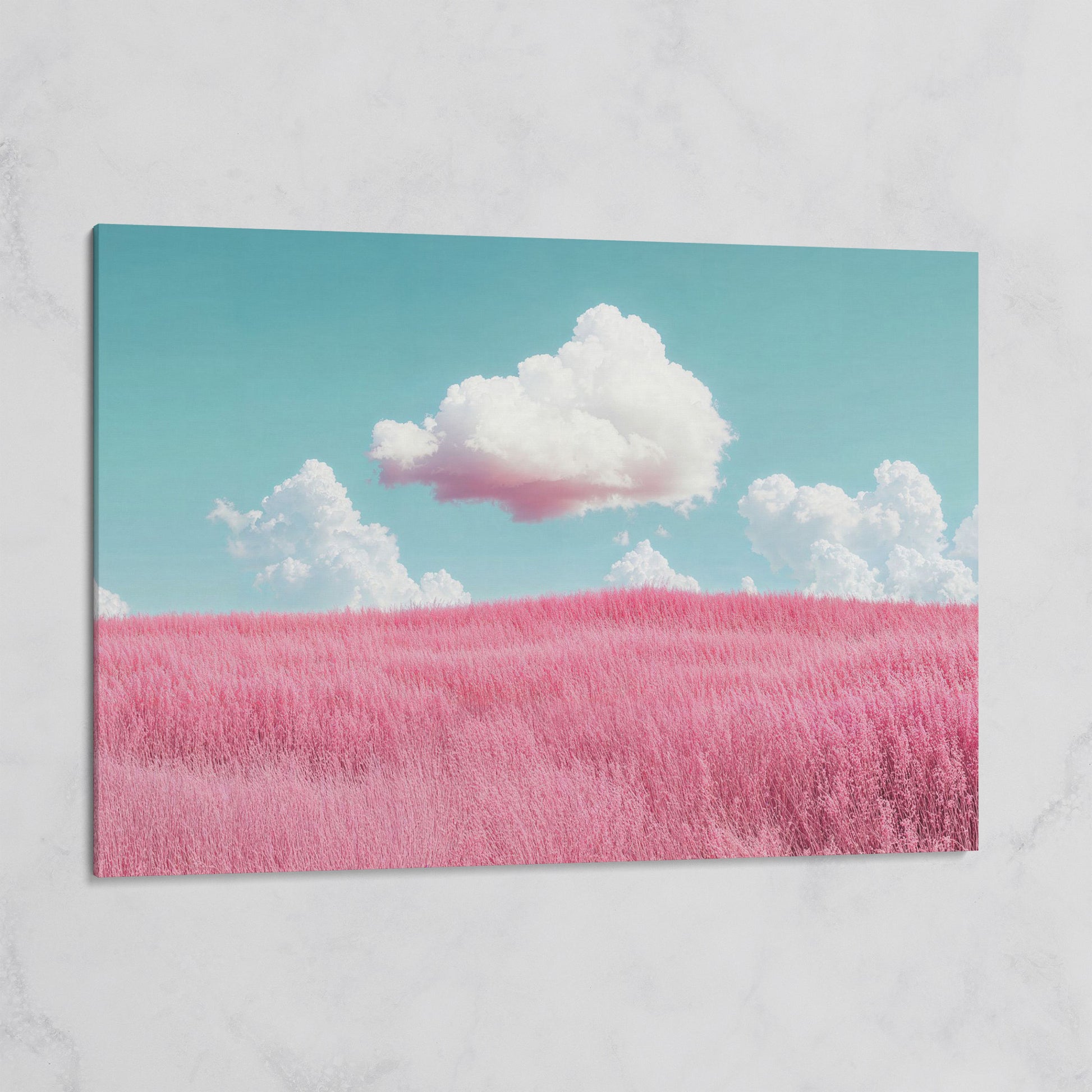 Pink Field Canvas with Pastel Teal Sky on gallery wrap