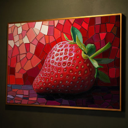Strawberry Mosaic Canvas Print for Modern Kitchens shown in antique gold floating frame