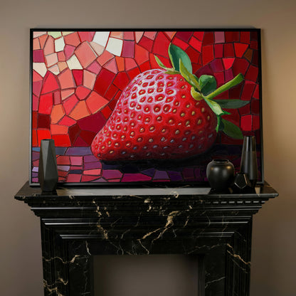 Strawberry Mosaic Canvas Print for Modern Kitchens in black floating frame