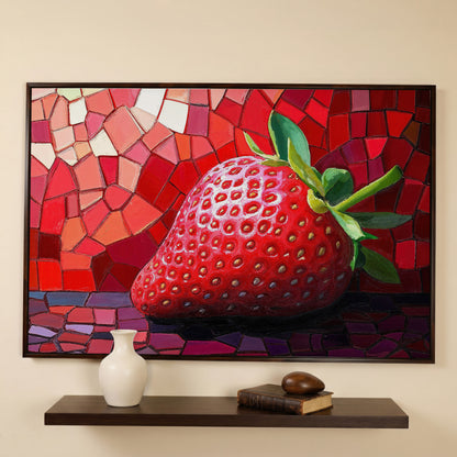 Strawberry Mosaic Canvas Print for Modern Kitchens in dark walnut floating frame