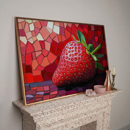 Strawberry Mosaic Canvas Print for Modern Kitchens in rose gold floating frame