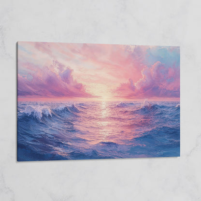 Pink Ocean Wave Seascape Canvas on gallery wrap