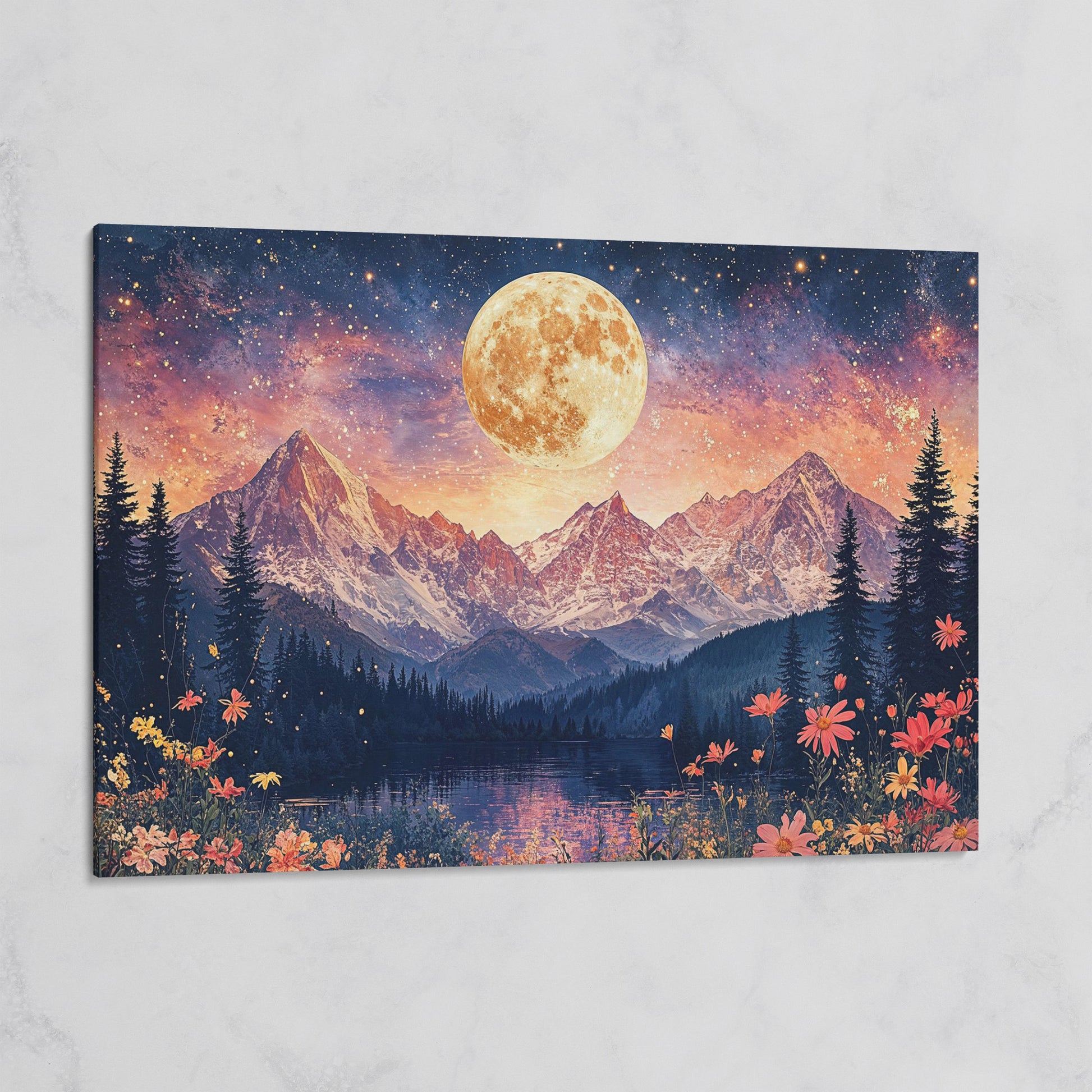 Moonlit Mountain Landscape Canvas on gallery wrap