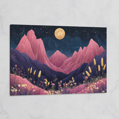 Pink Mountain Moonlight Canvas on gallery wrap