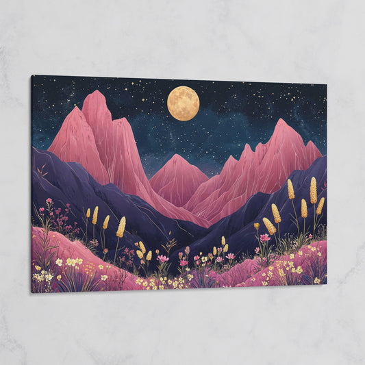 Pink Mountain Moonlight Canvas on gallery wrap