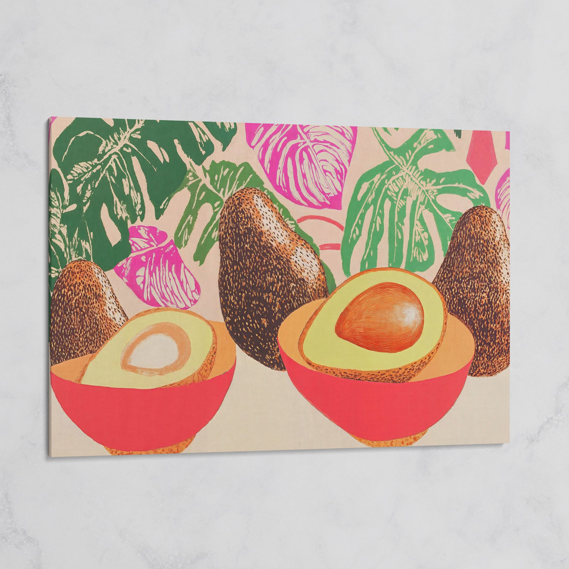 Tropical Avocado & Monstera Boho Canvas on gallery wrap