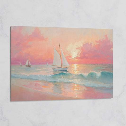 Sailboat at Sunset Canvas Print with Rose Quartz Sky on gallery wrap