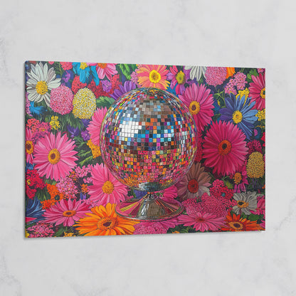 Floral Disco Ball Canvas Print with Pink Hues on gallery wrap