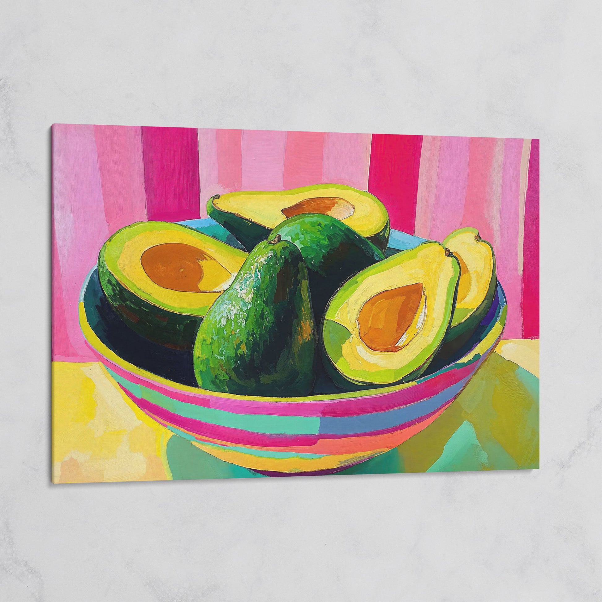 Avocado and Hot Pink Stripes Canvas on gallery wrap