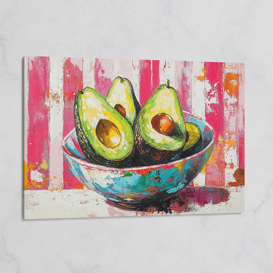 Avocado Bowl on Pink Canvas Wall Art on gallery wrap