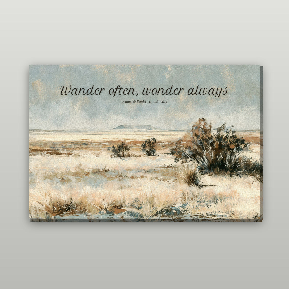 High Desert personalized canvas wall art with sample wording, gallery wrap on a wall