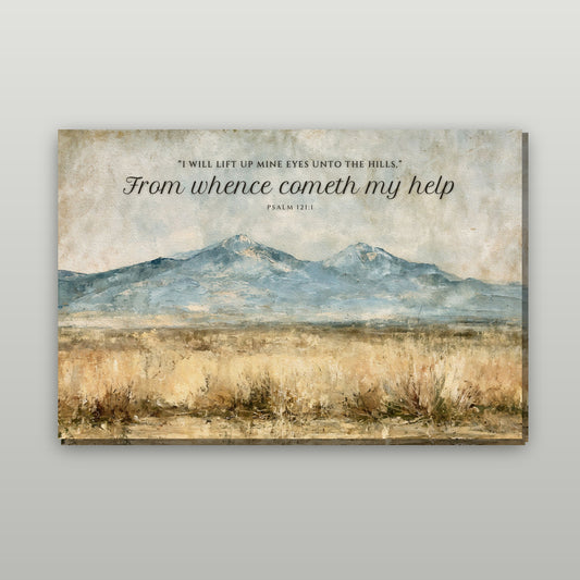 Blue Foothills personalized canvas wall art with sample wording, gallery wrap on a wall