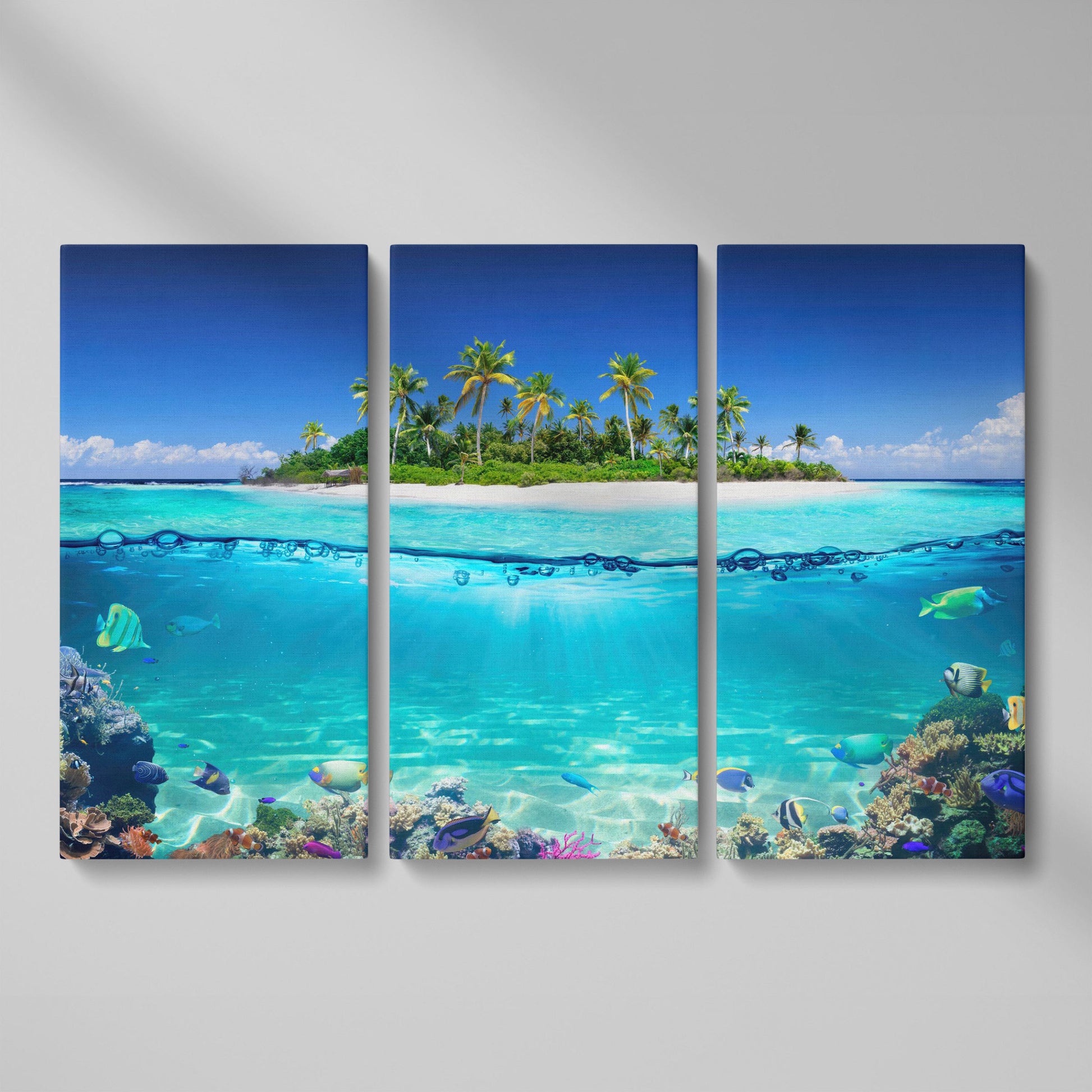 Tropical Island and Coral Reef Split-View Canvas as 3-panel split version