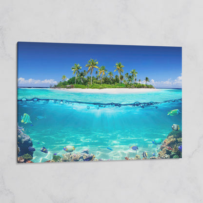 Tropical Island and Coral Reef Split-View Canvas on gallery wrap