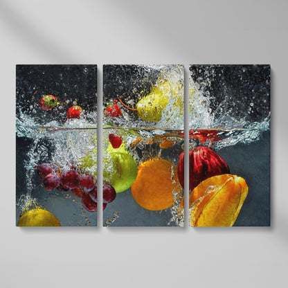 Splashing Fruit Canvas Print for Kitchen as 3-panel split version