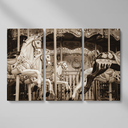 Vintage Paris Carousel Canvas for Kids' Rooms as 3-panel split version