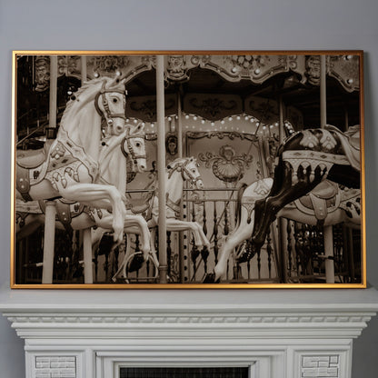 Vintage Paris Carousel Canvas for Kids' Rooms in antique gold floating frame