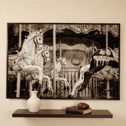 Vintage Paris Carousel Canvas for Kids' Rooms in dark walnut floating frame