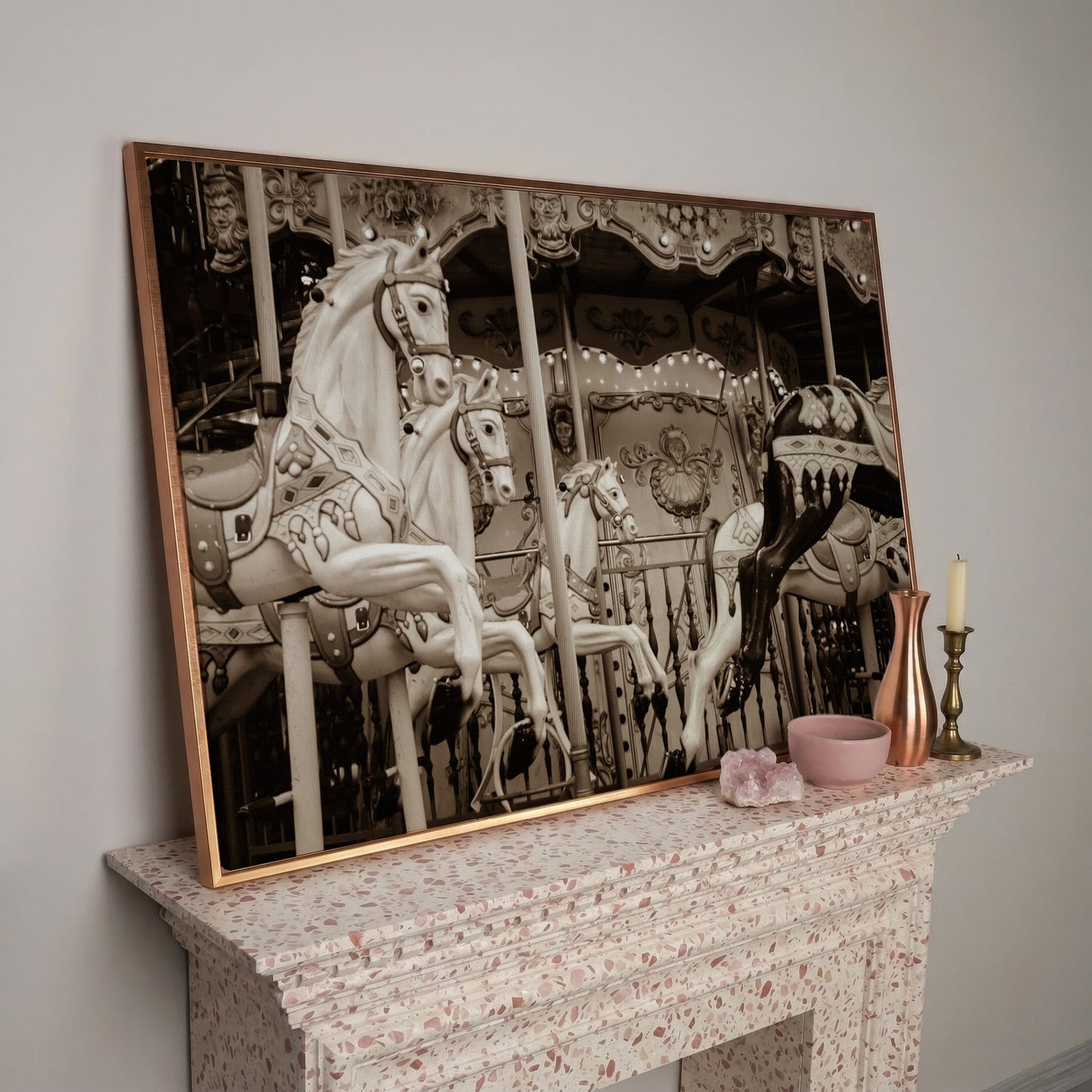 Vintage Paris Carousel Canvas for Kids' Rooms in rose gold floating frame