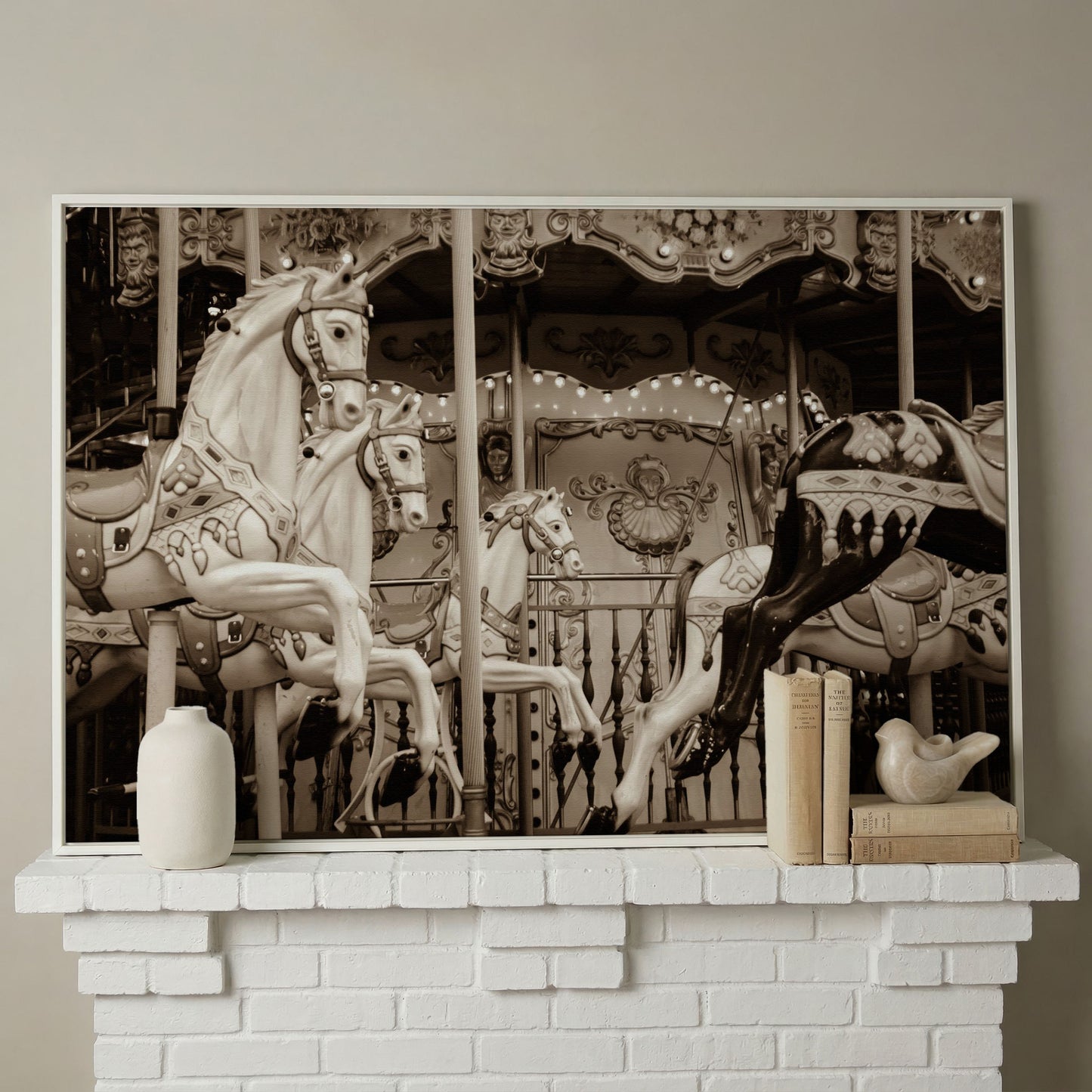 Vintage Paris Carousel Canvas for Kids' Rooms in white floating frame