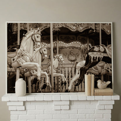 Vintage Paris Carousel Canvas for Kids' Rooms in white floating frame