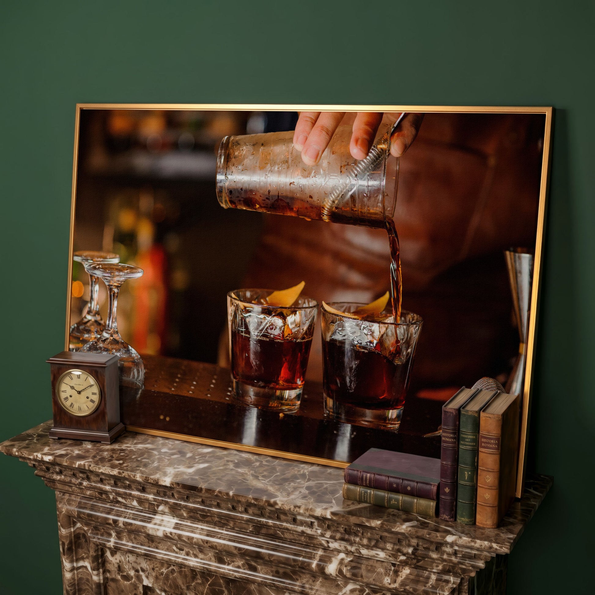 Negroni Cocktail Canvas Print in antique gold floating frame