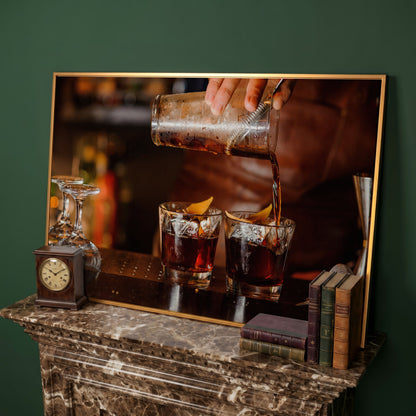 Negroni Cocktail Canvas Print in antique gold floating frame