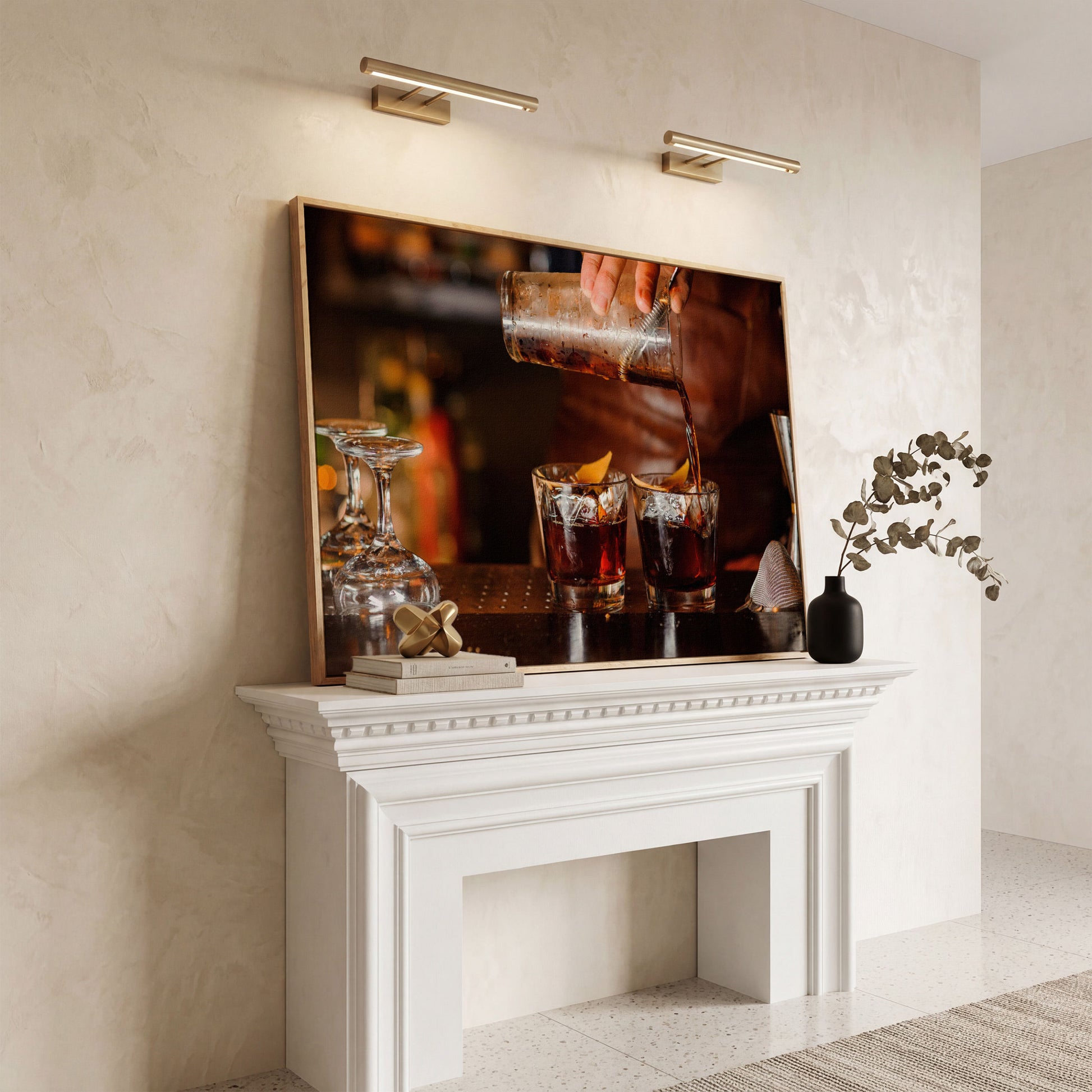Negroni Cocktail Canvas Print in white oak floating frame